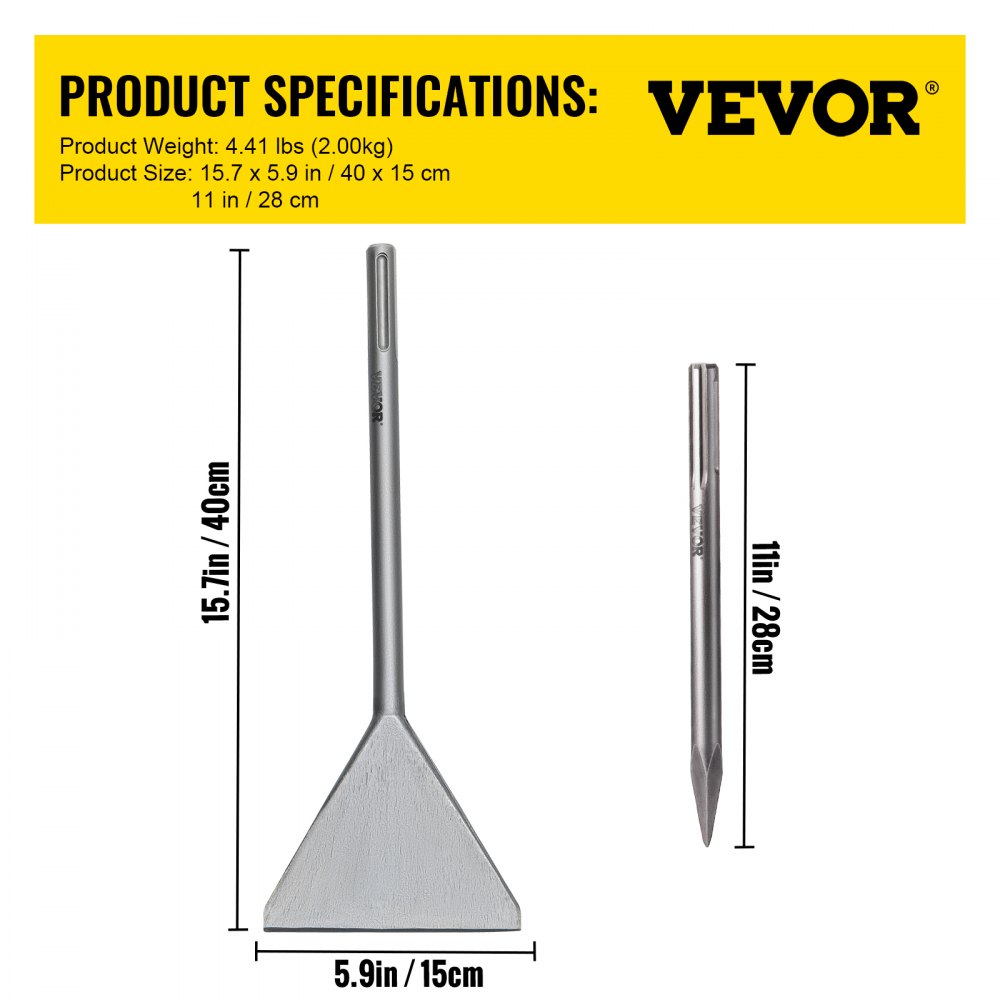 VEVOR Clay Spade, 5.9" x 15.7" SDS Max Shank, 40Cr Steel Jackhammer Bit for Electric Demolition Jack Hammer w/Point Chisel, Trenching and Digging Shovel Bit for Clay, Gravel, Frozen Soil