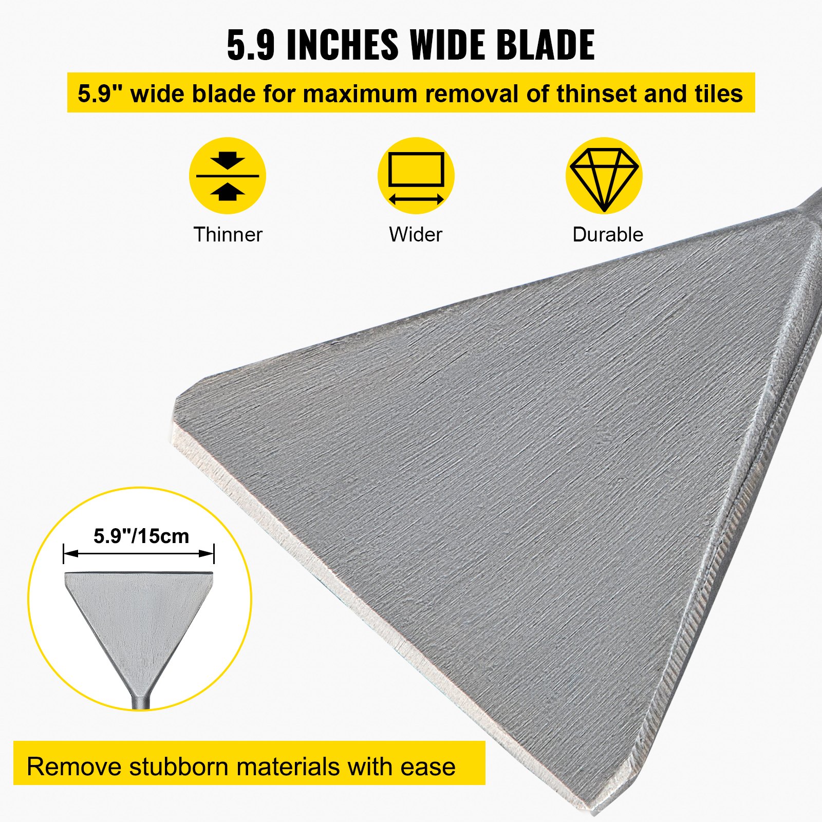 VEVOR Clay Spade, 5.9" x 15.7" SDS Max Shank, 40Cr Steel Jackhammer Bit for Electric Demolition Jack Hammer w/Point Chisel, Trenching and Digging Shovel Bit for Clay, Gravel, Frozen Soil