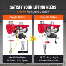 VEVOR Electric Hoist, 1320 lbs Lifting Capacity, 1150W 220V Electric Steel Wire Winch with Wireless Remote Control, 40ft Single Cable Lifting Height & Pure Copper Motor, for Garage Warehouse Factory