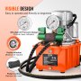 VEVOR electric hydraulic pump with pressure gauge, visible window, and easy pedal control.