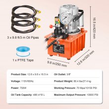 VEVOR Electric Hydraulic Pump, 10000 PSI 750W 110V, 488 in³/8L Capacity, Double Acting Manual Valve, Electric Driven Hydraulic Pump Power Pack Unit with Lever Switch for Punching/Bending/Jack Machines