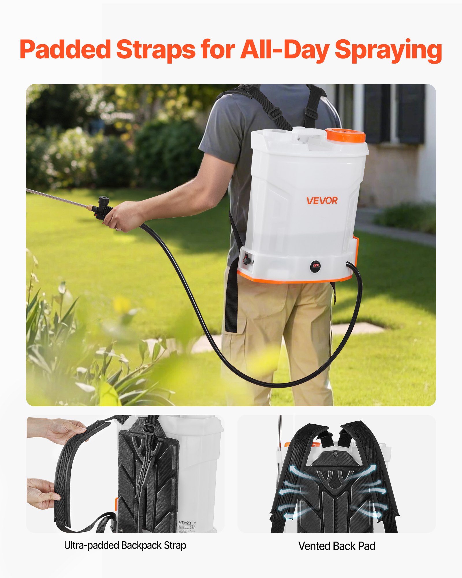 VEVOR Battery Powered Backpack Sprayer, 12L Powerful Electric Backpack Sprayer, 2 Retractable Wands & 5 Nozzles, Adjustable 0-90 PSI, 2 Hour Runtime, Portable Weed Sprayers for Yard Garden Lawn