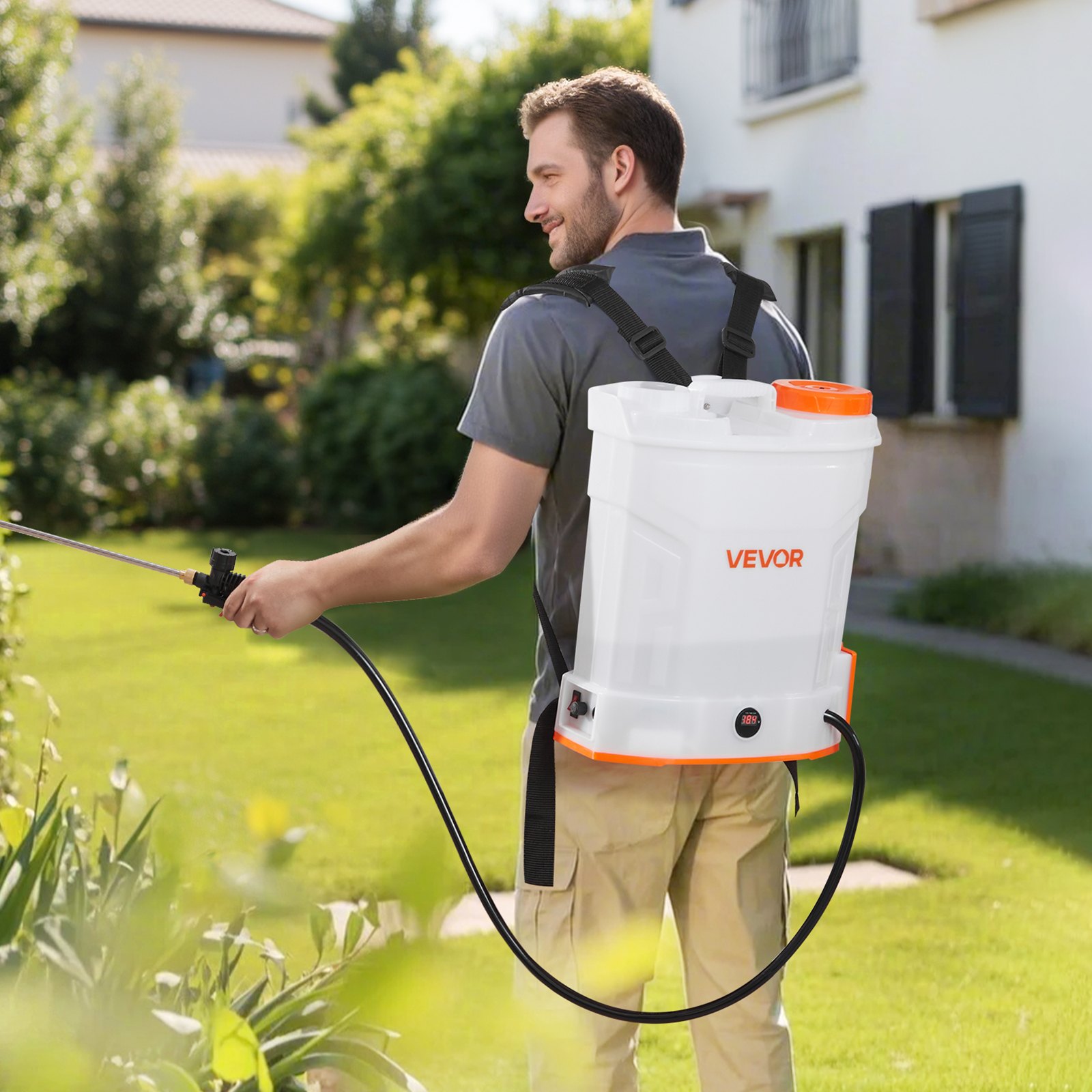 VEVOR Battery Powered Backpack Sprayer, 12L Powerful Electric Backpack Sprayer, 2 Retractable Wands & 5 Nozzles, Adjustable 0-90 PSI, 2 Hour Runtime, Portable Weed Sprayers for Yard Garden Lawn