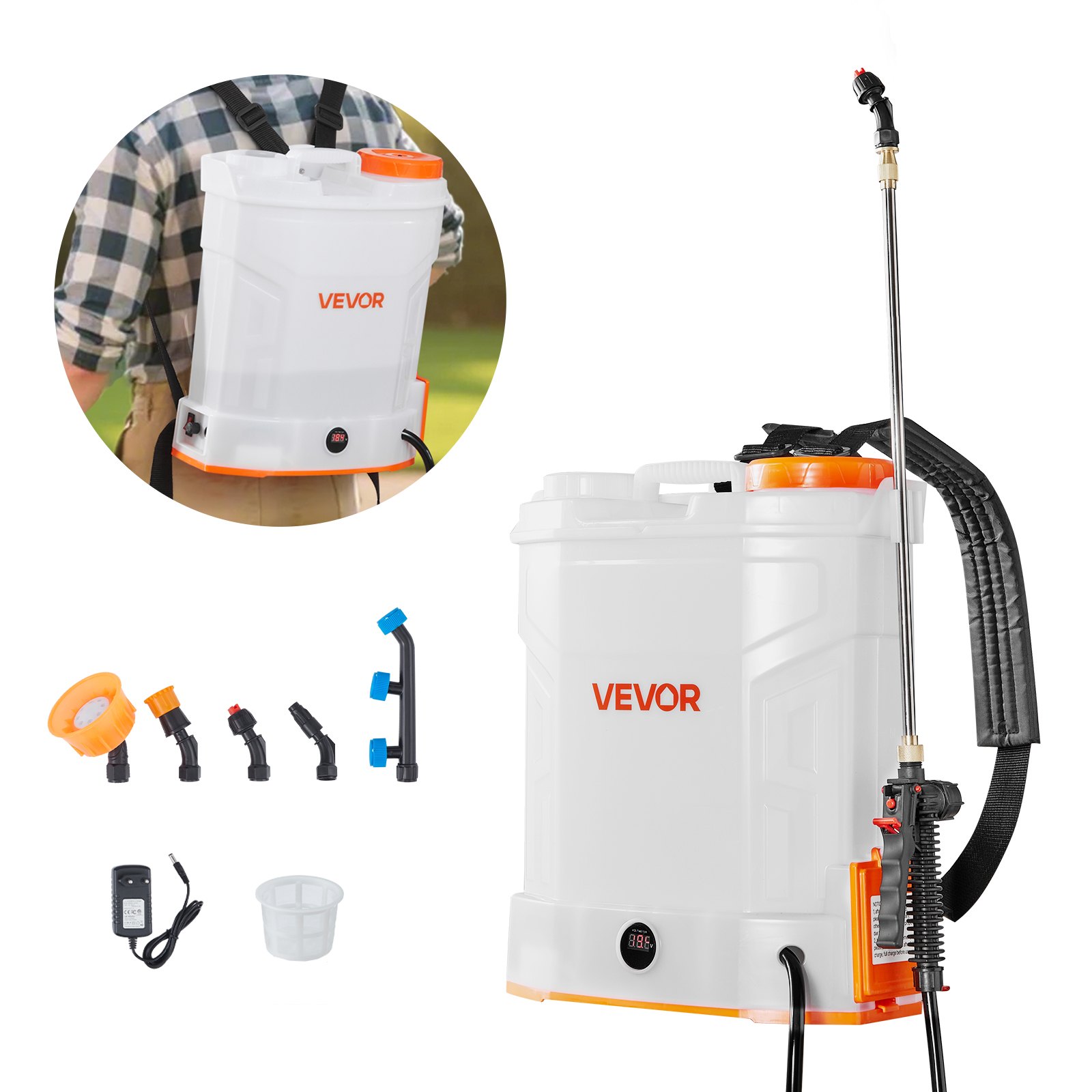 VEVOR Battery Powered Backpack Sprayer, 12L Powerful Electric Backpack Sprayer, 2 Retractable Wands & 5 Nozzles, Adjustable 0-90 PSI, 2 Hour Runtime, Portable Weed Sprayers for Yard Garden Lawn