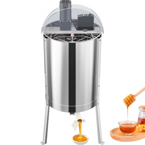 VEVOR Electric Honey Extractor, 8 Frame Beekeeping Extraction，Only 4 Deep Frames Honey Extractor, Food-Grade Stainless Steel Honeycomb Drum Spinner, Apiary Centrifuge Equipment with Height Adj Stand