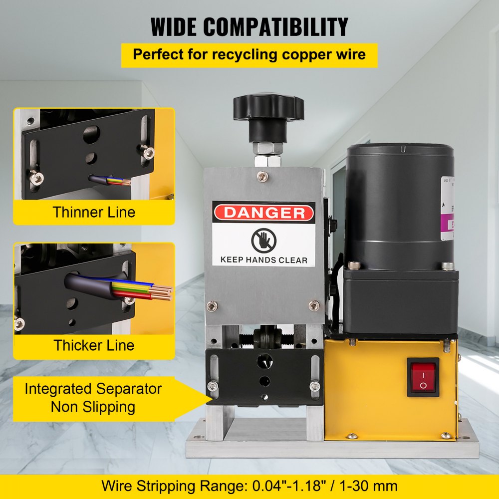 VEVOR Cable Wire Stripping Machine 0.04"-1.18", Portable Scrap Cable Stripper With Gear Motor, Electric Wire Stripping Machine Compact Aluminum Alloy Structure, Automatic Wire Stripper with a Blade