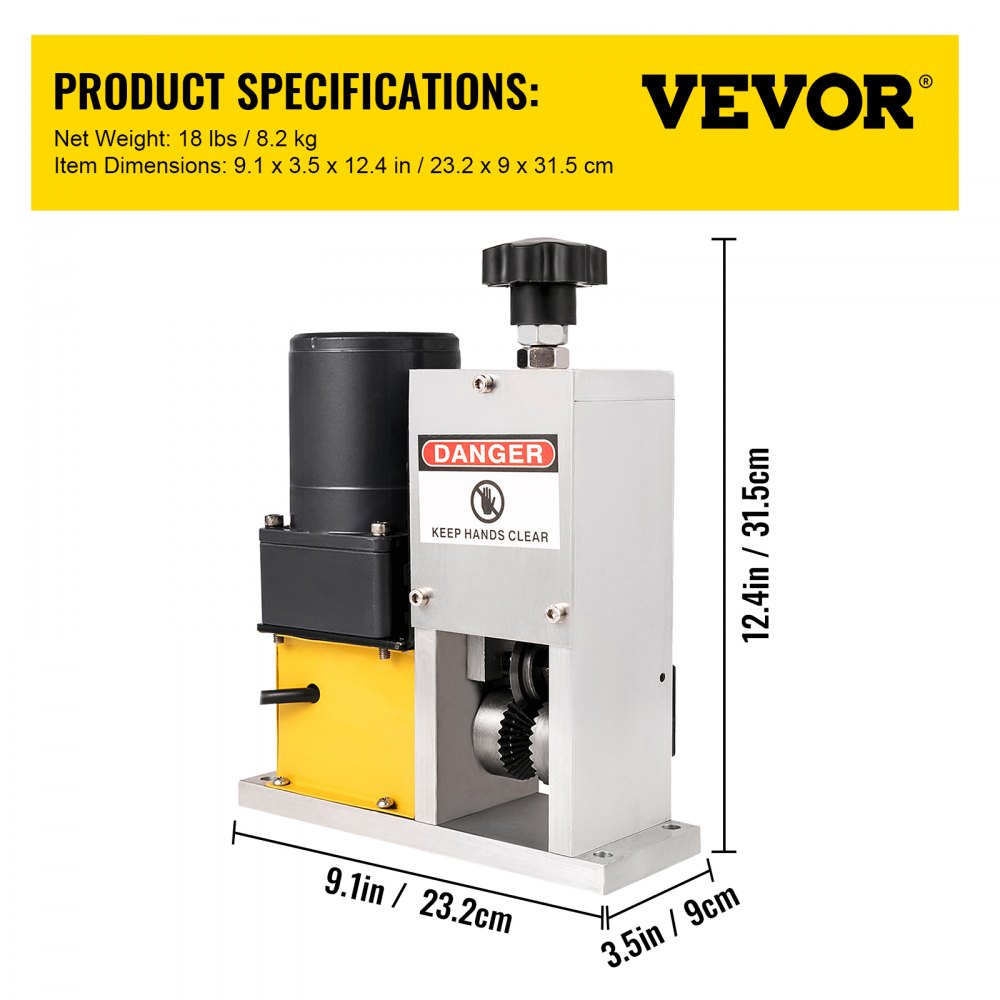 VEVOR Cable Wire Stripping Machine 0.04"-1.18", Portable Scrap Cable Stripper With Gear Motor, Electric Wire Stripping Machine Compact Aluminum Alloy Structure, Automatic Wire Stripper with a Blade