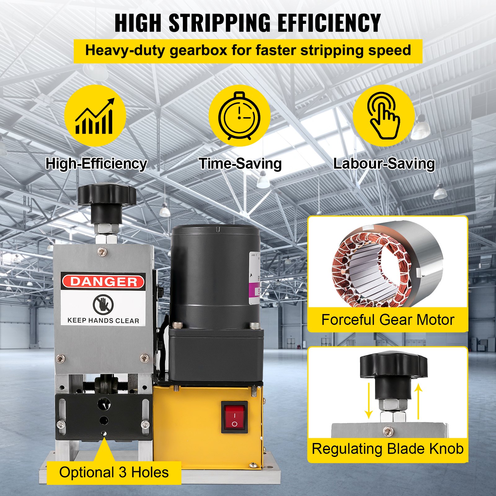 VEVOR Cable Wire Stripping Machine 0.04"-1.18", Portable Scrap Cable Stripper With Gear Motor, Electric Wire Stripping Machine Compact Aluminum Alloy Structure, Automatic Wire Stripper with a Blade
