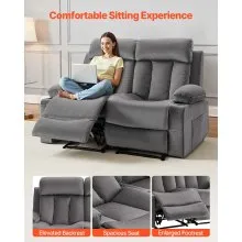 VEVOR Loveseat Recliner Sofa, Power Reclining Couch with Heating and Massage, Soft Velvet Electric Recliner Sofa with USB Ports, Cup Holders and Side Bags, Dual Loveseat Chair for Living Room, Grey