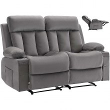 VEVOR Loveseat Recliner Sofa, Power Reclining Couch with Heating and Massage, Soft Velvet Electric Recliner Sofa with USB Ports, Cup Holders and Side Bags, Dual Loveseat Chair for Living Room, Grey