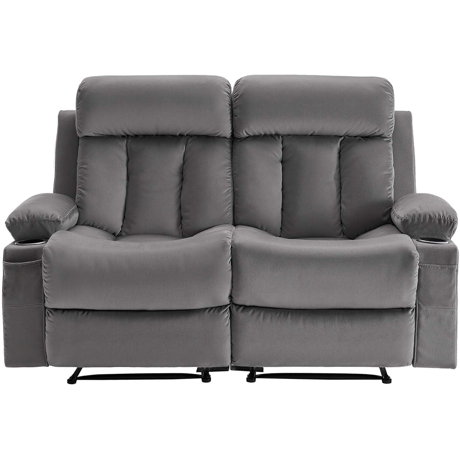 VEVOR Loveseat Recliner Sofa, Power Reclining Couch with Heating and Massage, Soft Velvet Electric Recliner Sofa with USB Ports, Cup Holders andSideBags, Dual Loveseat Chair for Living Room, Grey