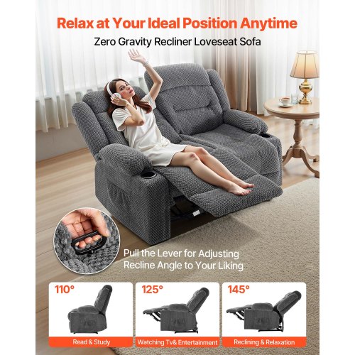 VEVOR Loveseat Recliner Sofa, Manual Reclining Couch with Heating