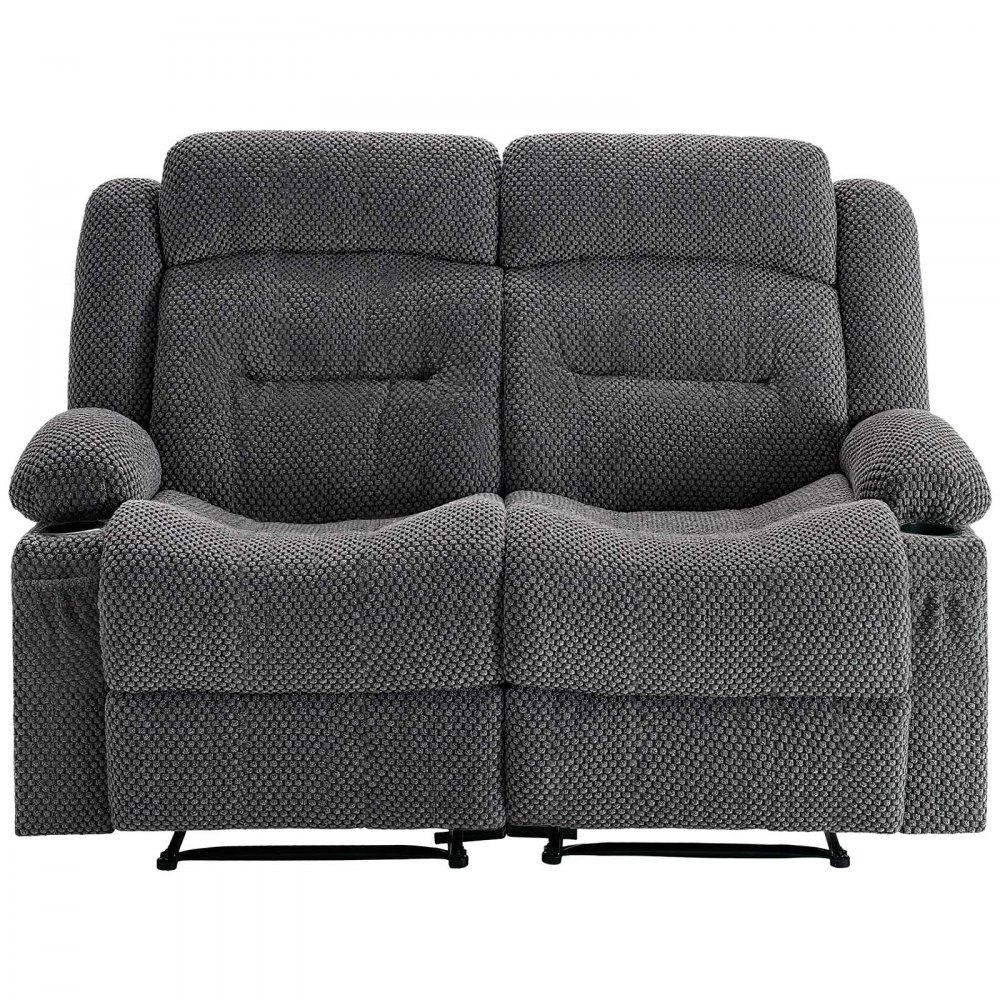 VEVOR Loveseat Recliner Sofa, Manual Reclining Couch with Heating and Massage, Soft Corduroy Recliner Sofa with USB Ports, Cup Holders and Side Storage Bags, Dual Loveseat Chair for Living Room, Grey