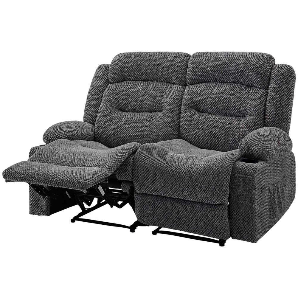 VEVOR Loveseat Recliner Sofa, Manual Reclining Couch with Heating and Massage, Soft Corduroy Recliner Sofa with USB Ports, Cup Holders and Side Storage Bags, Dual Loveseat Chair for Living Room, Grey