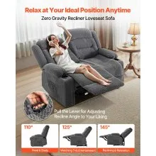 VEVOR Loveseat Recliner Sofa, Manual Reclining Couch with Heating and Massage, Soft Corduroy Recliner Sofa with USB Ports, Cup Holders and Side Storage Bags, Dual Loveseat Chair for Living Room, Grey
