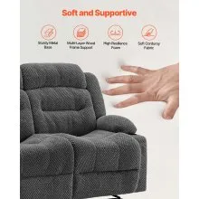 VEVOR Loveseat Recliner Sofa, Manual Reclining Couch with Heating and Massage, Soft Corduroy Recliner Sofa with USB Ports, Cup Holders and Side Storage Bags, Dual Loveseat Chair for Living Room, Grey