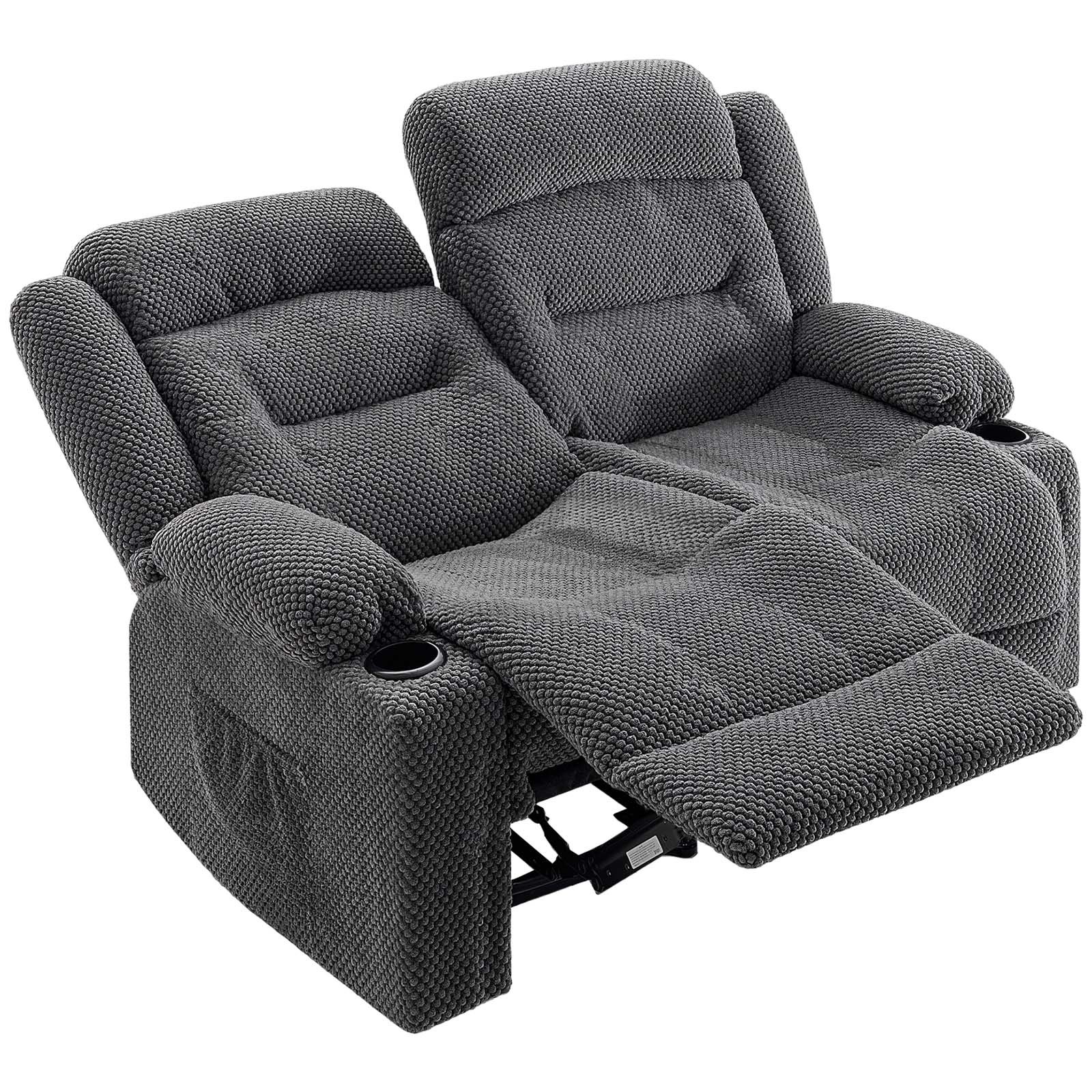 VEVOR Loveseat Recliner Sofa, Manual Reclining Couch with Heating and Massage, Soft Corduroy Recliner Sofa with USB Ports, Cup Holders and Side Storage Bags, Dual Loveseat Chair for Living Room, Grey