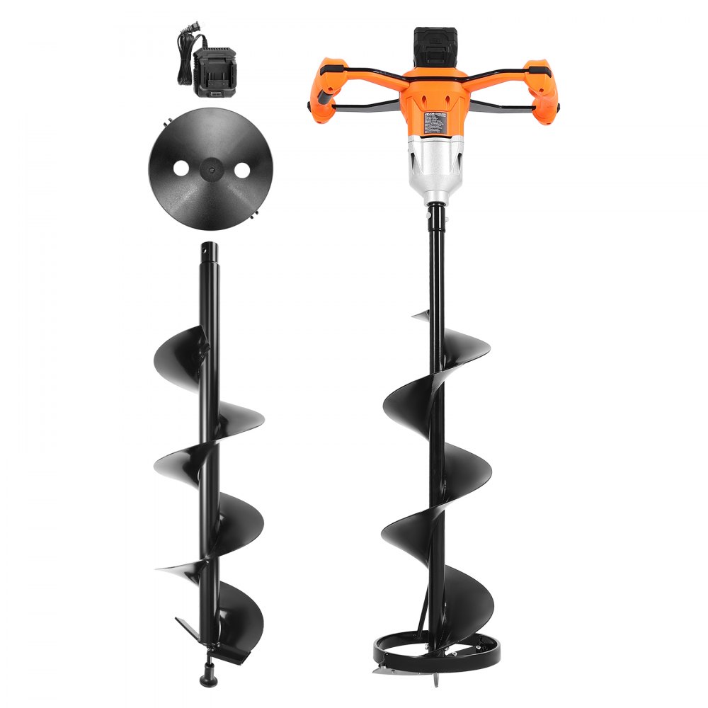 VEVOR 20V Electric Ice Auger, 8 inch Diameter, 2 in 1 Cordless Ice Fishing Augers and Earth Auger with Ices & Earth Drill Bit, Cold-Resistant Post Hole Digger, Turbo High-Speed Cutting System