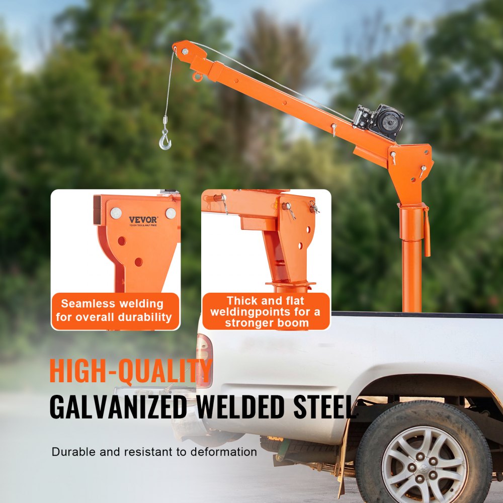 VEVOR Electric Pickup Truck Crane, 1100 lbs Capacity, 360° Swivel, Truck Jib Crane Hoist with Three Boom Capacities of 275 lbs, 550 lbs & 1100 lbs, for Lifting Goods in Construction, Forestry, Factory