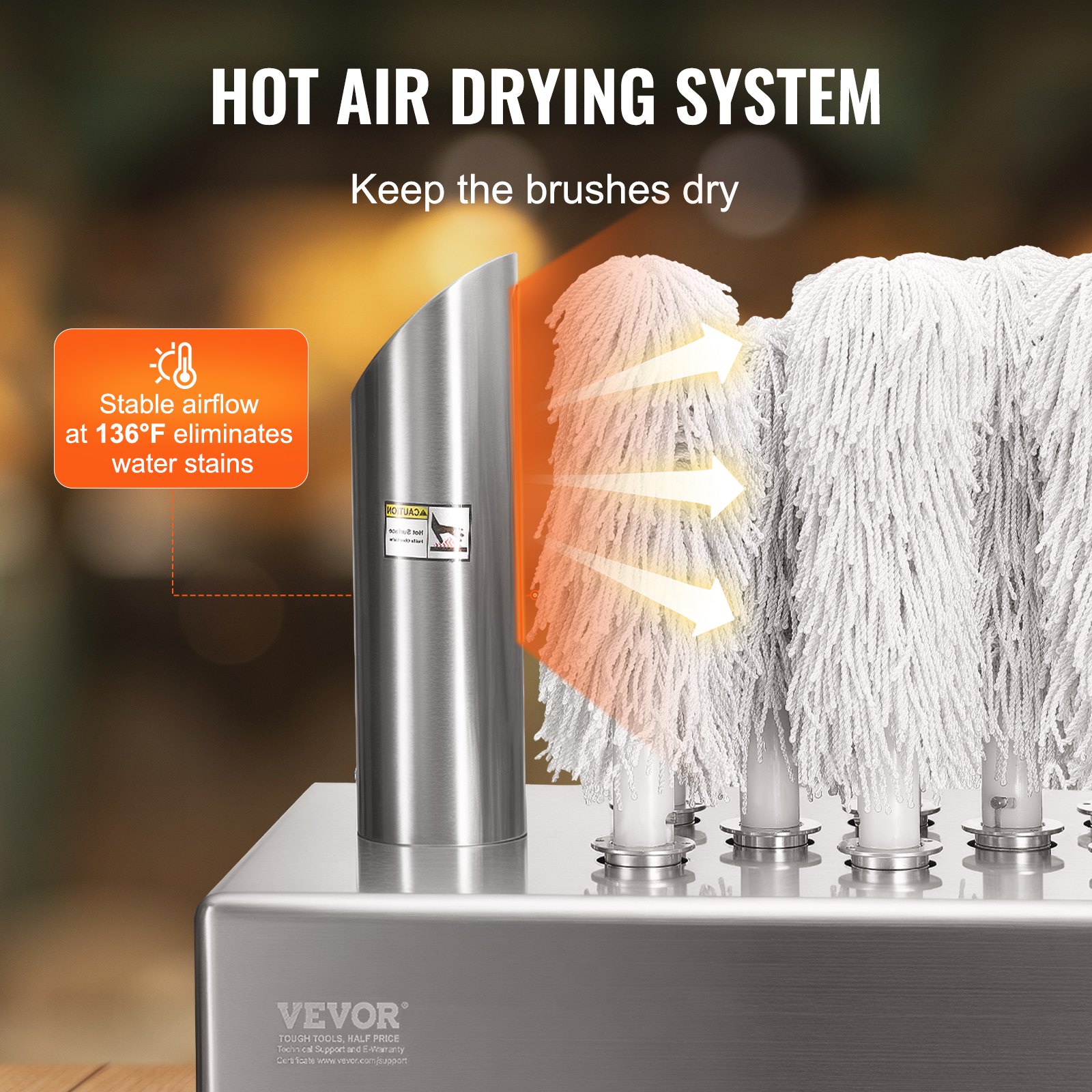 VEVOR Wine Glass Polisher Machine, 8-Brush Glass Polishing Machine, 660 Cups/Hour Electric Commercial Glass Polisher for Champagne Glasses, Beer Cups, Mugs, Perfect for Bar Restaurant Kitchen