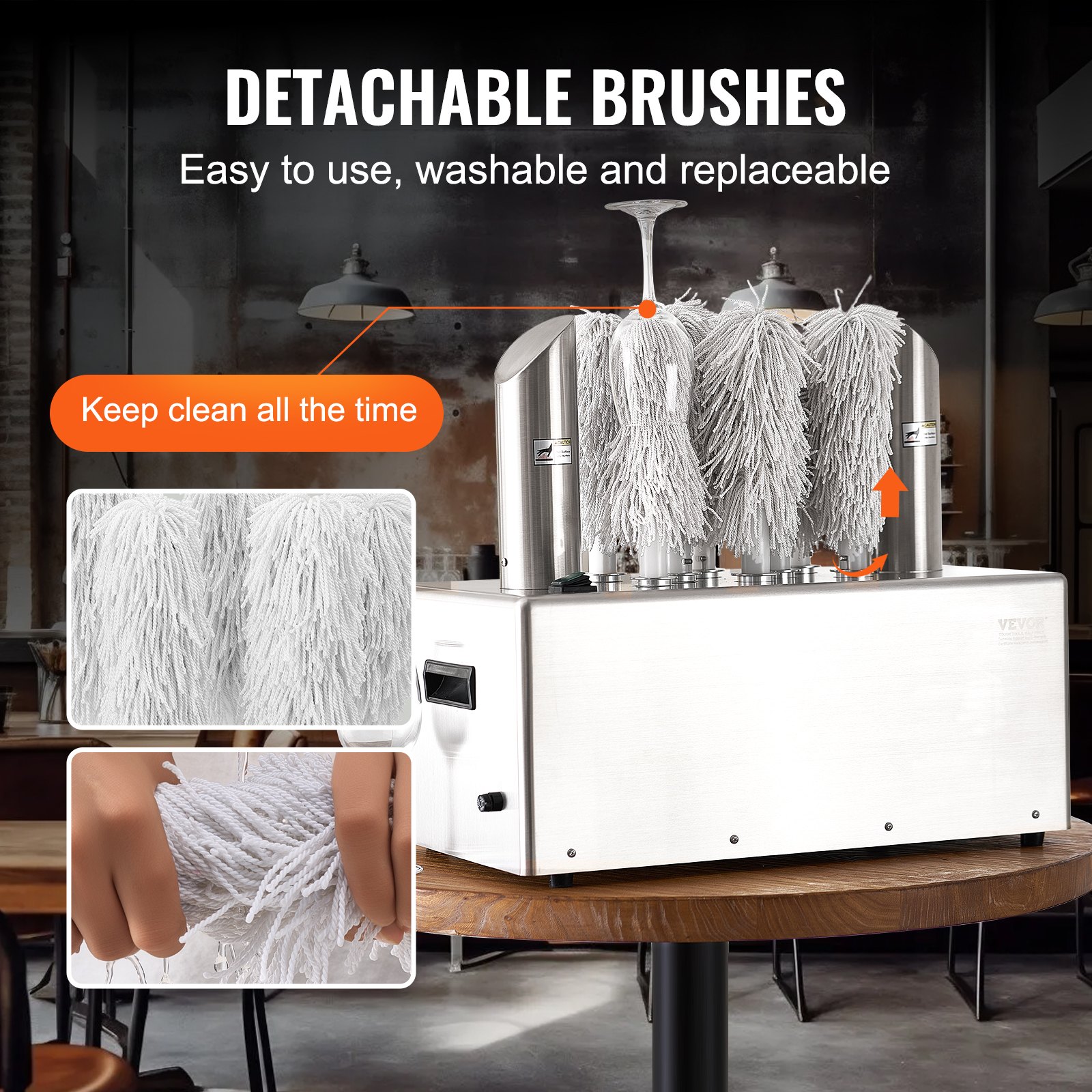 VEVOR Wine Glass Polisher Machine, 8-Brush Glass Polishing Machine, 660 Cups/Hour Electric Commercial Glass Polisher for Champagne Glasses, Beer Cups, Mugs, Perfect for Bar Restaurant Kitchen