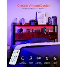 VEVOR Headboard for Full Size Bed, Adjustable Height Headboard with 2 Shelves Storage, Freestanding Head Board with Charging Station and LED Light for Different Bed Frames, Easy Assembly, Brown