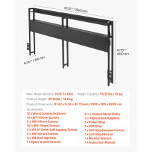 Headboard for Queen Size Bed Head Board with 2 Shelves & LED Light Black