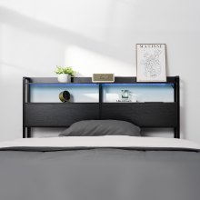 Headboard for Queen Size Bed Head Board with 2 Shelves & LED Light Black