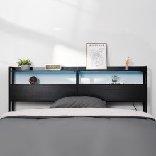 Headboard for King Size Bed Head Board with 2 Shelves & LED Light Black