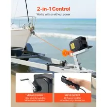 VEVOR Electric Boat Winch, 12V DC 300W, Reversible Electric Trailer Winch for Boats Up to 2000 lbs, Power-in, Power-Out, and Freewheel Operations for Boats with Wired Remote Control & Hand Crank