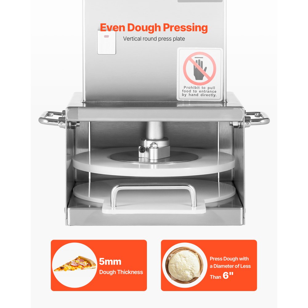 VEVOR Electric Pizza Dough Press Machine, 6 inch Pizza Pastry Press Plate, Stainless Steel Bread Presser, Adjustable Thickness Commercial Forming Machine, with 100 Pcs Parchment Paper