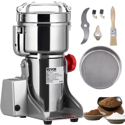 VEVOR 1000g Electric Grain Mill Grinder,3750W Commercial  Grinders, Stainless Steel Pulverizer Powder Machine, Swing Type