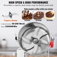 VEVOR 1000g Electric Grain Mill Grinder, 3750W High-Speed Commercial Spice Grinders, Stainless Steel Swing Type Pulverizer Powder Machine, for Spices Cereals Dry Grains Coffee Corn Pepper