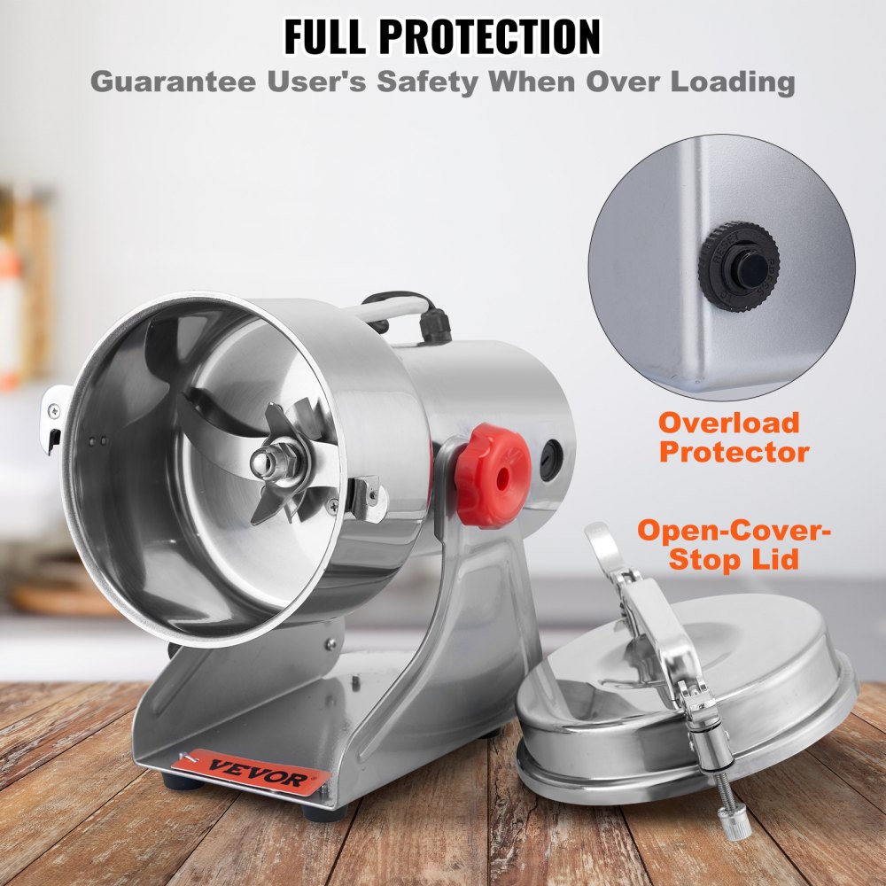 VEVOR 2500g Electric Grain Mill Grinder, 3750W High-Speed Commercial Spice Grinders, Stainless Steel Swing Type Pulverizer Powder Machine, for Spices Cereals Dry Grains Coffee Corn Pepper