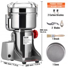VEVOR 2500g Electric Grain Mill Grinder, High Speed 3750W Commercial Spice Grinders, Stainless Steel Pulverizer Powder Machine, for Dry Herbs Grains Spices Cereals Coffee Corn Pepper, Swing Type