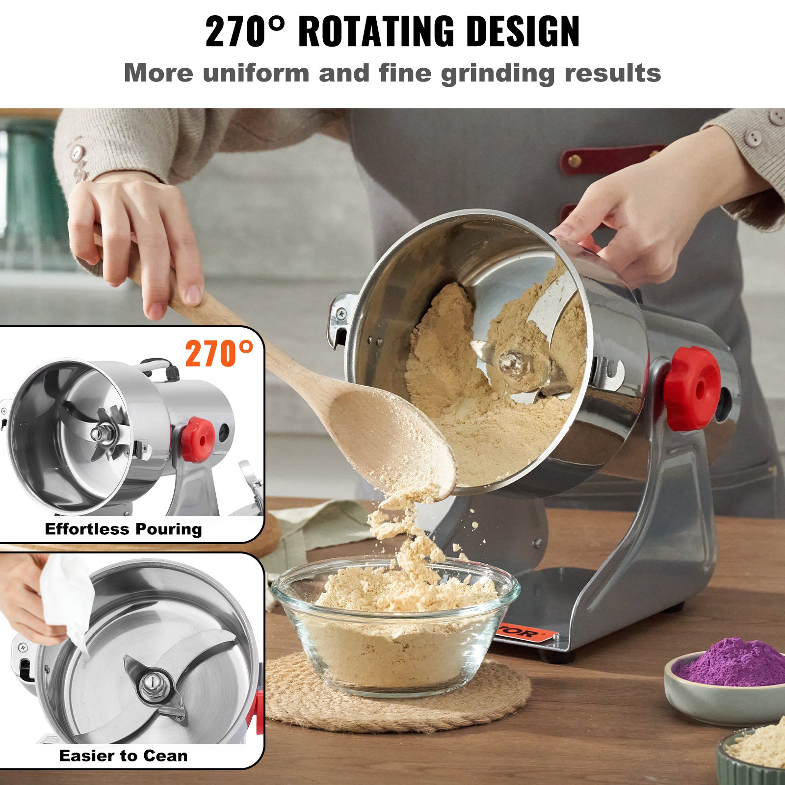 VEVOR 2500g Electric Grain Mill Grinder, 3750W High-Speed Commercial Spice Grinders, Stainless Steel Swing Type Pulverizer Powder Machine, for Spices Cereals Dry Grains Coffee Corn Pepper