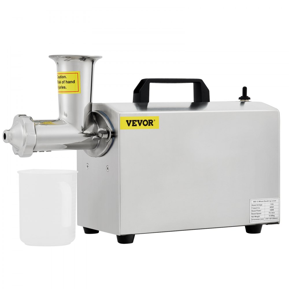 VEVOR Commercial Wheatgrass Juicing Machine, 80% Juice Yield, Slow Masticating Juicer Extractor with 100W 75RPM Quiet Motor, Stainless Steel Portable Cold Press with Reverse Function Pusher Cup Brush