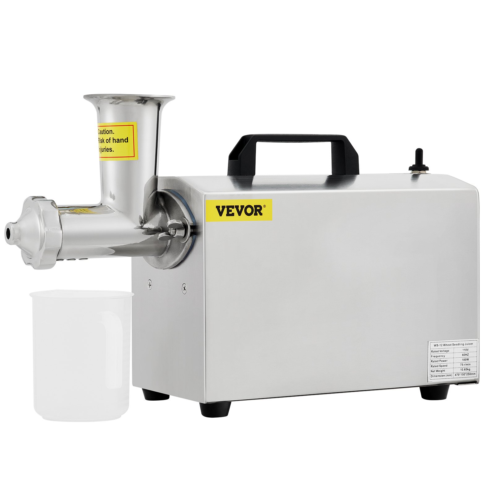 VEVOR Commercial Wheatgrass Juicing Machine, 80% Juice Yield, Slow Masticating Juicer Extractor with 100W 75RPM Quiet Motor, Stainless Steel Portable Cold Press with Reverse Function Pusher Cup Brush