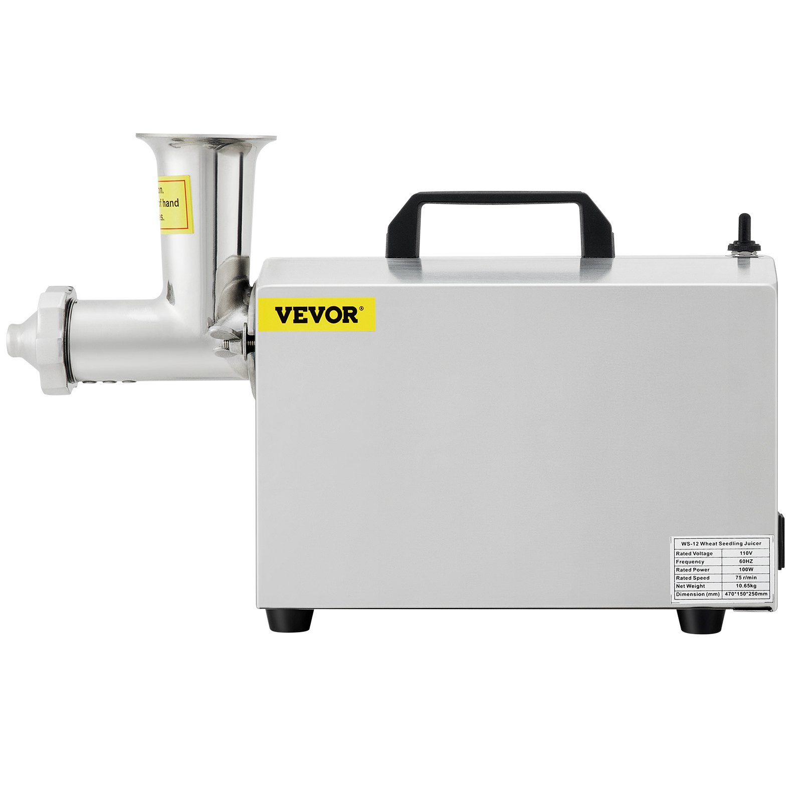VEVOR Commercial Wheatgrass Juicing Machine, 80% Juice Yield, Slow Masticating Juicer Extractor with 100W 75RPM Quiet Motor, Stainless Steel Portable Cold Press with Reverse Function Pusher Cup Brush