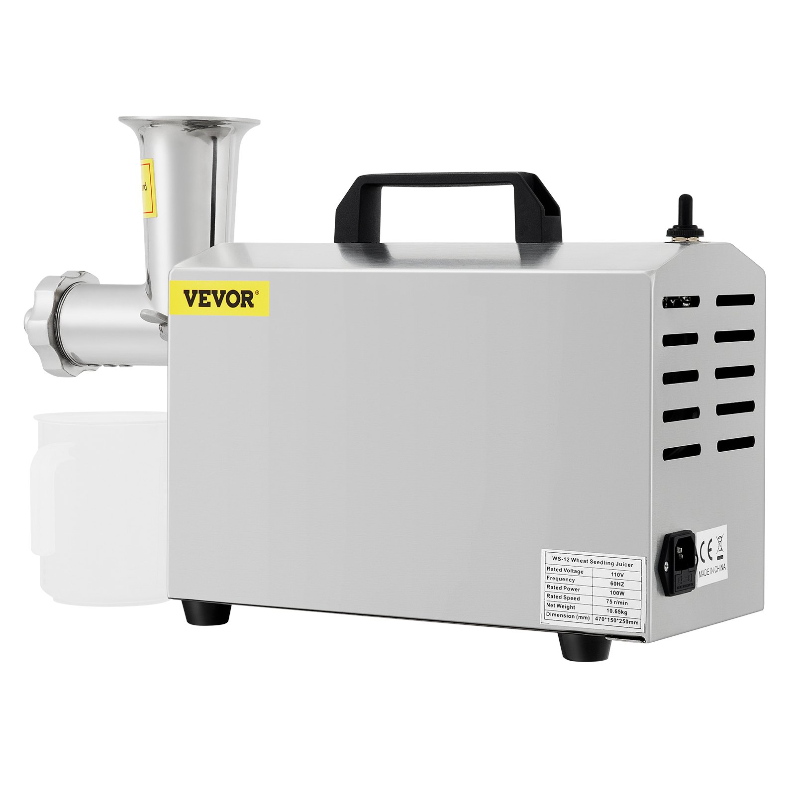 VEVOR Commercial Wheatgrass Juicing Machine, 80% Juice Yield, Slow Masticating Juicer Extractor with 100W 75RPM Quiet Motor, Stainless Steel Portable Cold Press with Reverse Function Pusher Cup Brush