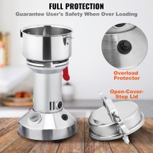 VEVOR 150g Electric Grain Mill Grinder, High Speed 1050W Commercial Spice Grinders, Stainless Steel Pulverizer Powder Machine, for Dry Herbs Grains Spices Cereals Coffee Corn Pepper, Straight Type