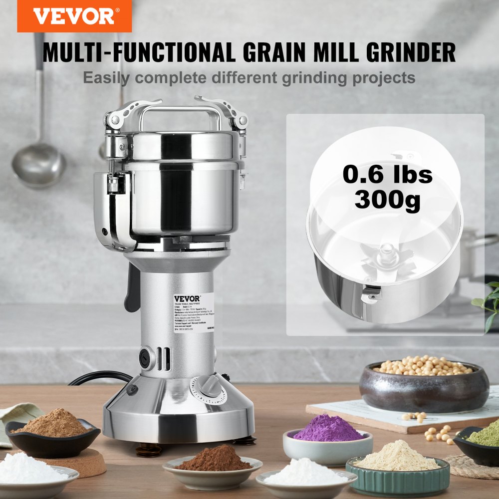 VEVOR 1000g Electric Grain Mill Grinder, High Speed 3750W Commercial Spice Grinders, Stainless Steel Pulverizer Powder Machine