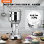 VEVOR electric grain mill showcasing multi-functional grinder with various grains and powders on a table.