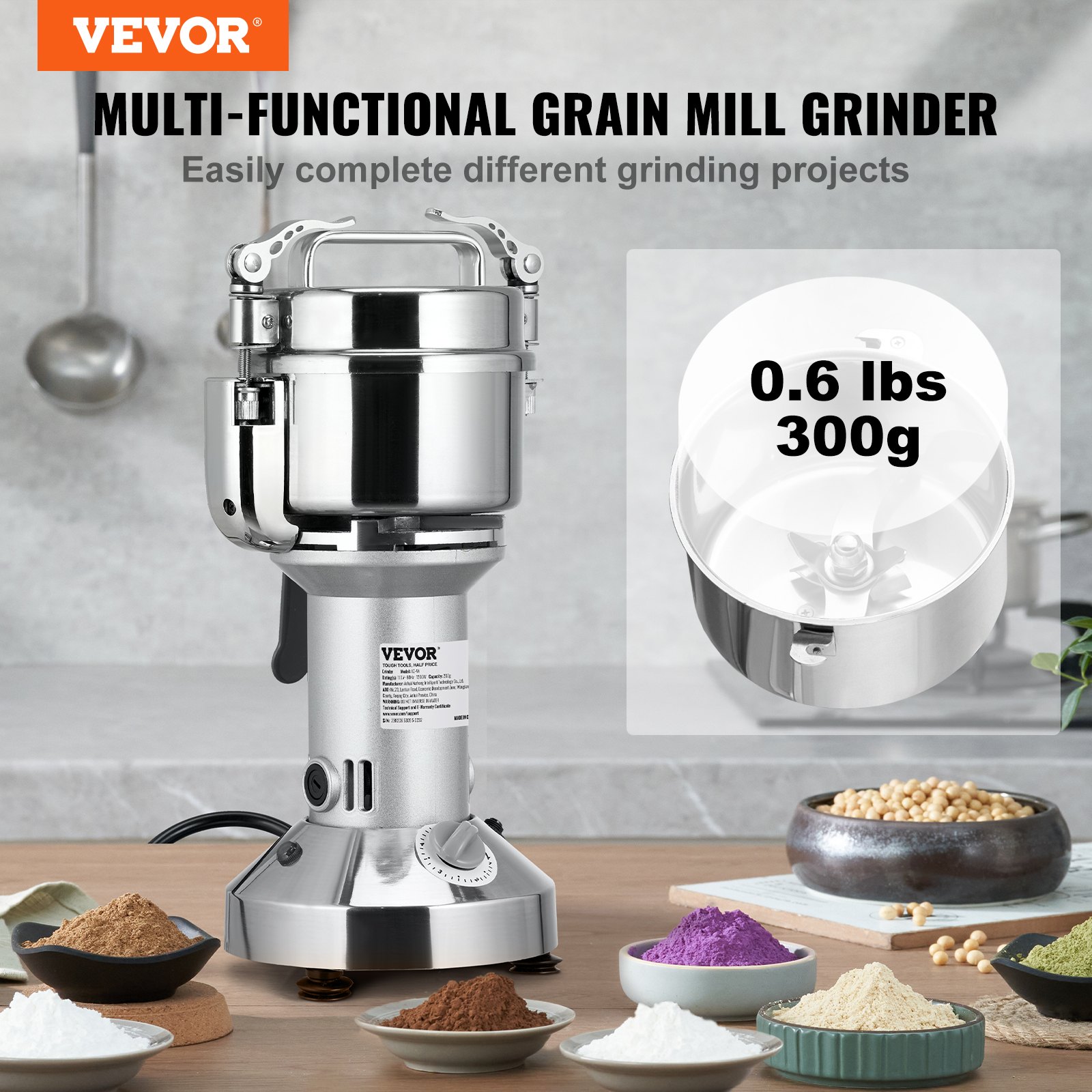 VEVOR 300g Commercial Spice Grinder Electric Grain Mill Grinder High Speed