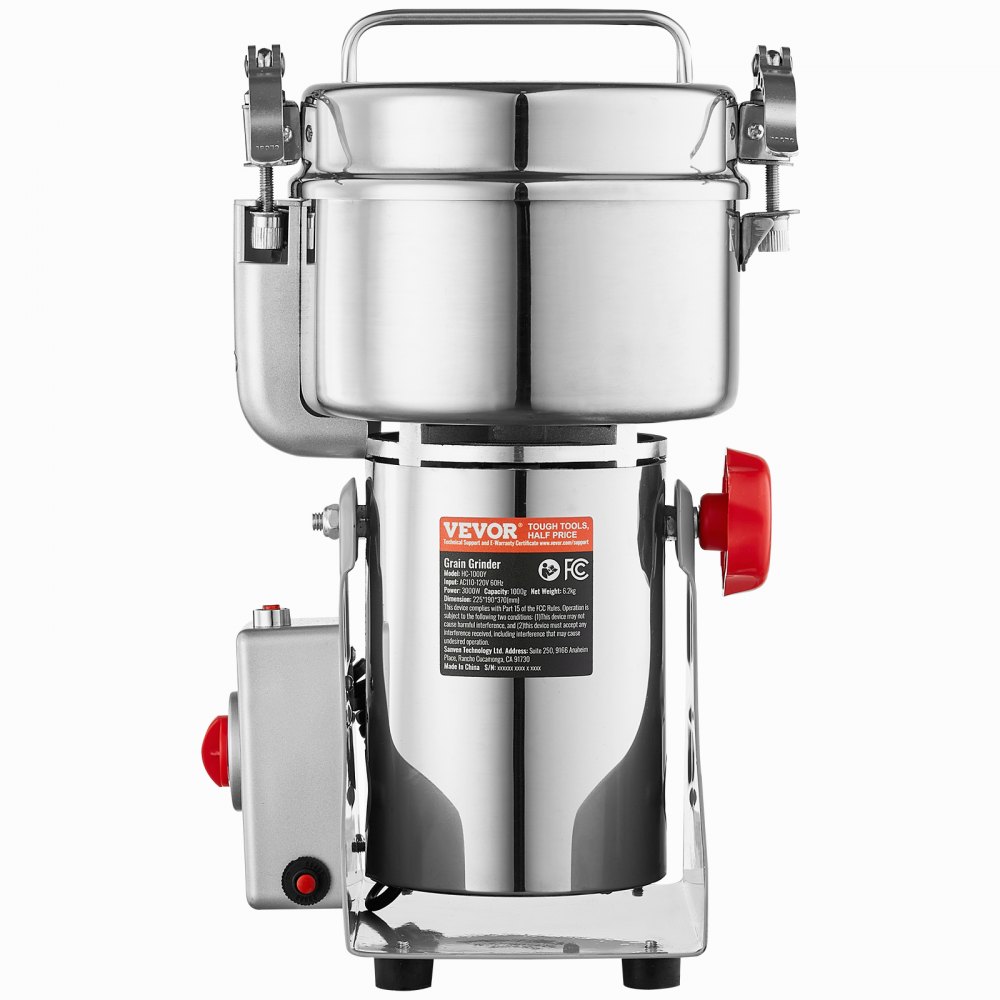VEVOR 1000g Electric Grain Mill Grinder, High Speed 3000W Commercial Spice Grinders, Stainless Steel Pulverizer Powder Machine, for Dry Grains Spices Cereals Coffee Corn Pepper, Swing Type