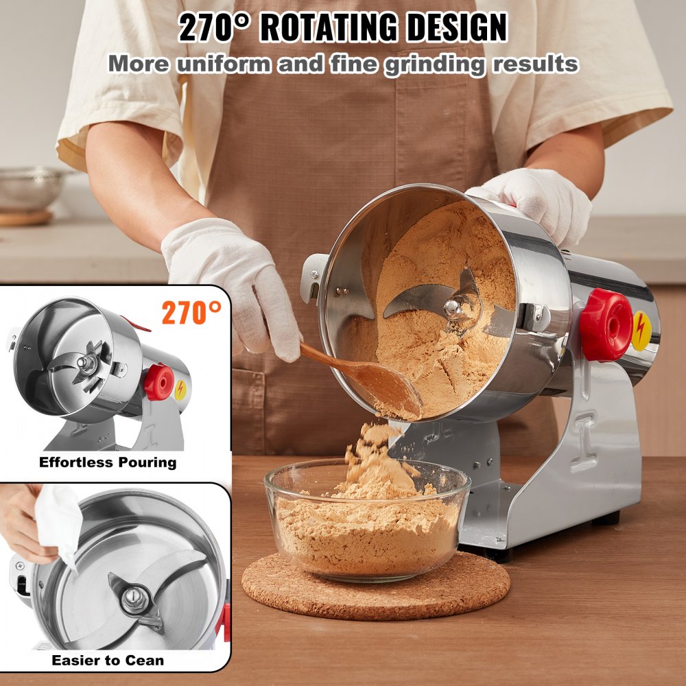 VEVOR 1000g Electric Grain Mill Grinder, High Speed 3000W Commercial Spice Grinders, Stainless Steel Pulverizer Powder Machine, for Dry Grains Spices Cereals Coffee Corn Pepper, Swing Type