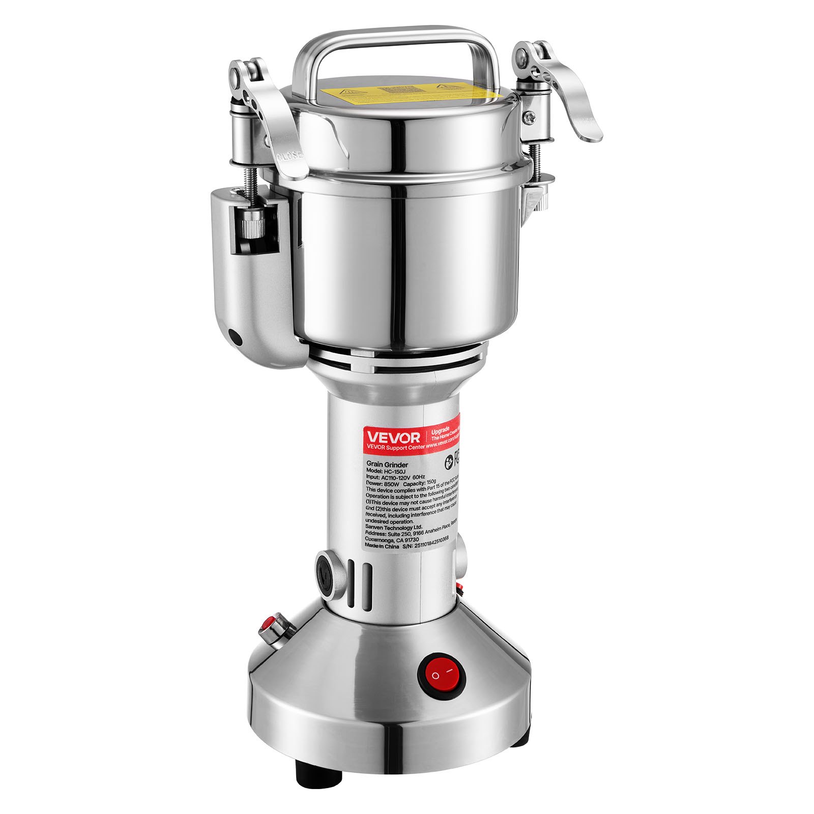 VEVOR Electric Grain Mill Grinder, 0.3 lbs Commercial Spice Grinders, High Speed 850W Stainless Steel Pulverizer Powder Machine, for Dry Grains, Spices, Cereals, Coffee, Corn & Pepper, Straight Type