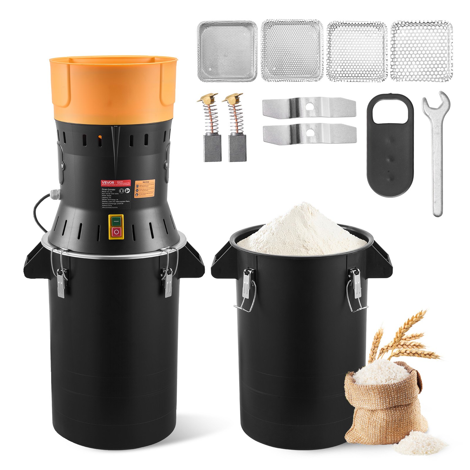 VEVOR Electric Grain Mill Grinder, 600W High Power Commercial Spice Grinder, 25L Pulverizer Powder Machine with Galvanized Sharp Blades, for Dry Grains, Spices, Cereals, Coffee Bean, Corn, and Pepper