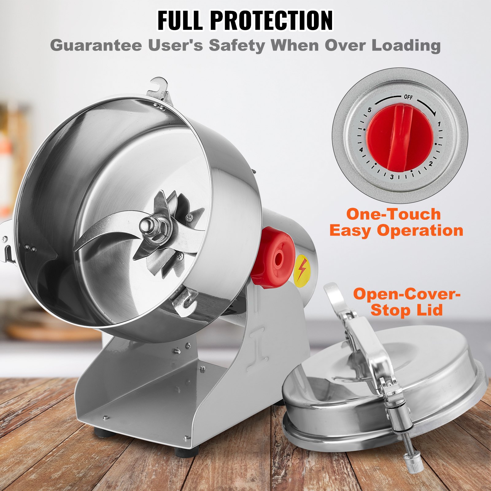 VEVOR 2500g Electric Grain Mill Grinder, High Speed 3400W Commercial Spice Grinders, Stainless Steel Pulverizer Powder Machine, for Dry Grains Spices Cereals Coffee Corn Pepper, Swing Type