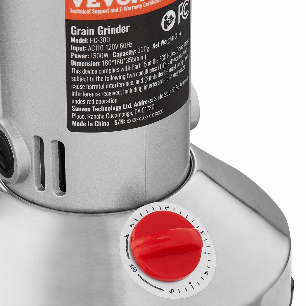 VEVOR 300g Electric Grain Mill Grinder, High Speed 1500W Commercial Spice Grinders, Stainless Steel Pulverizer Powder Machine, for Dry Grains Spices Cereals Coffee Corn Pepper, Straight Type